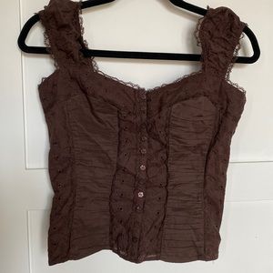 Brown embroidered top size S